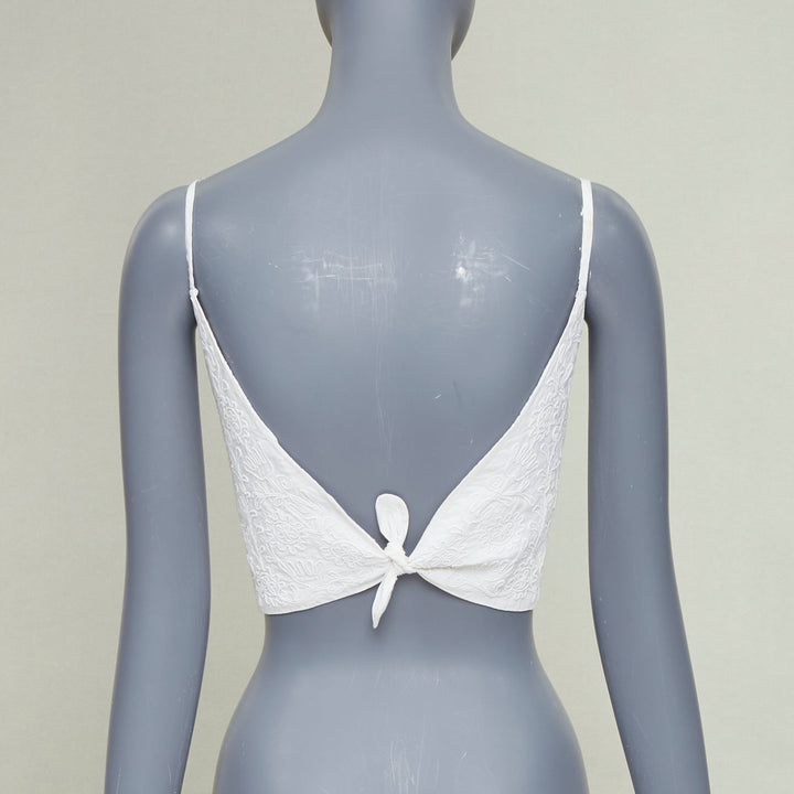 JIL SANDER+ cream 3D twist floral embroidery self tie crop top camisole FR36 S