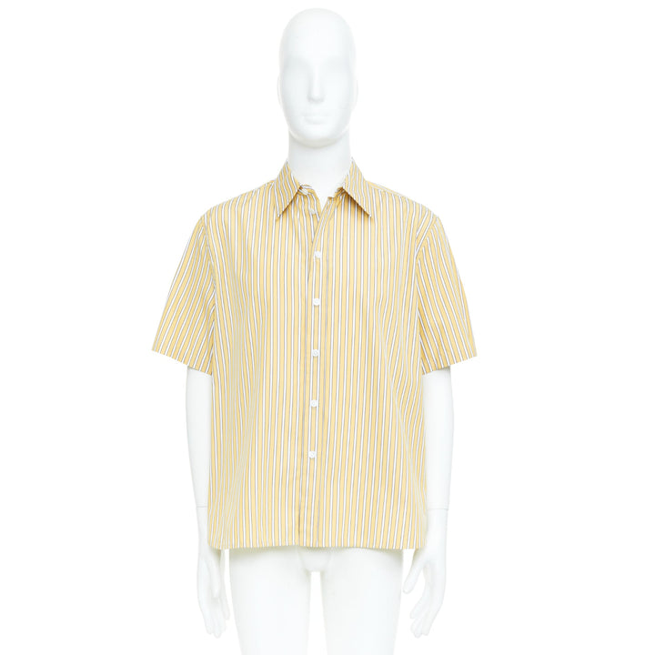 BOTTEGA VENETA Outline yellow striped cotton poplin oversized boxy shirt IT46 S