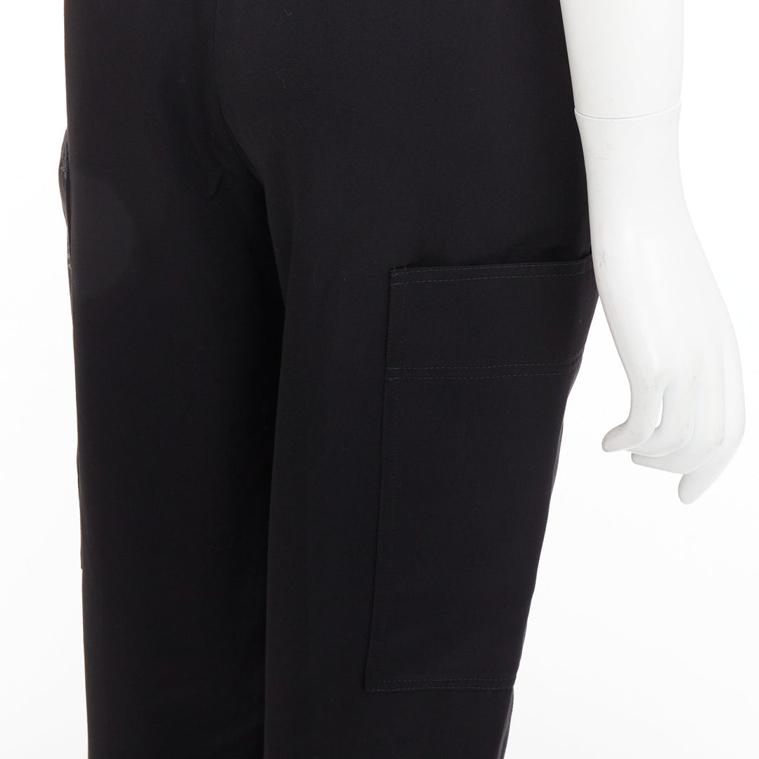 STELLA MCCARTNEY black wool twill silver zip pocketed tapered pants IT36 XXS