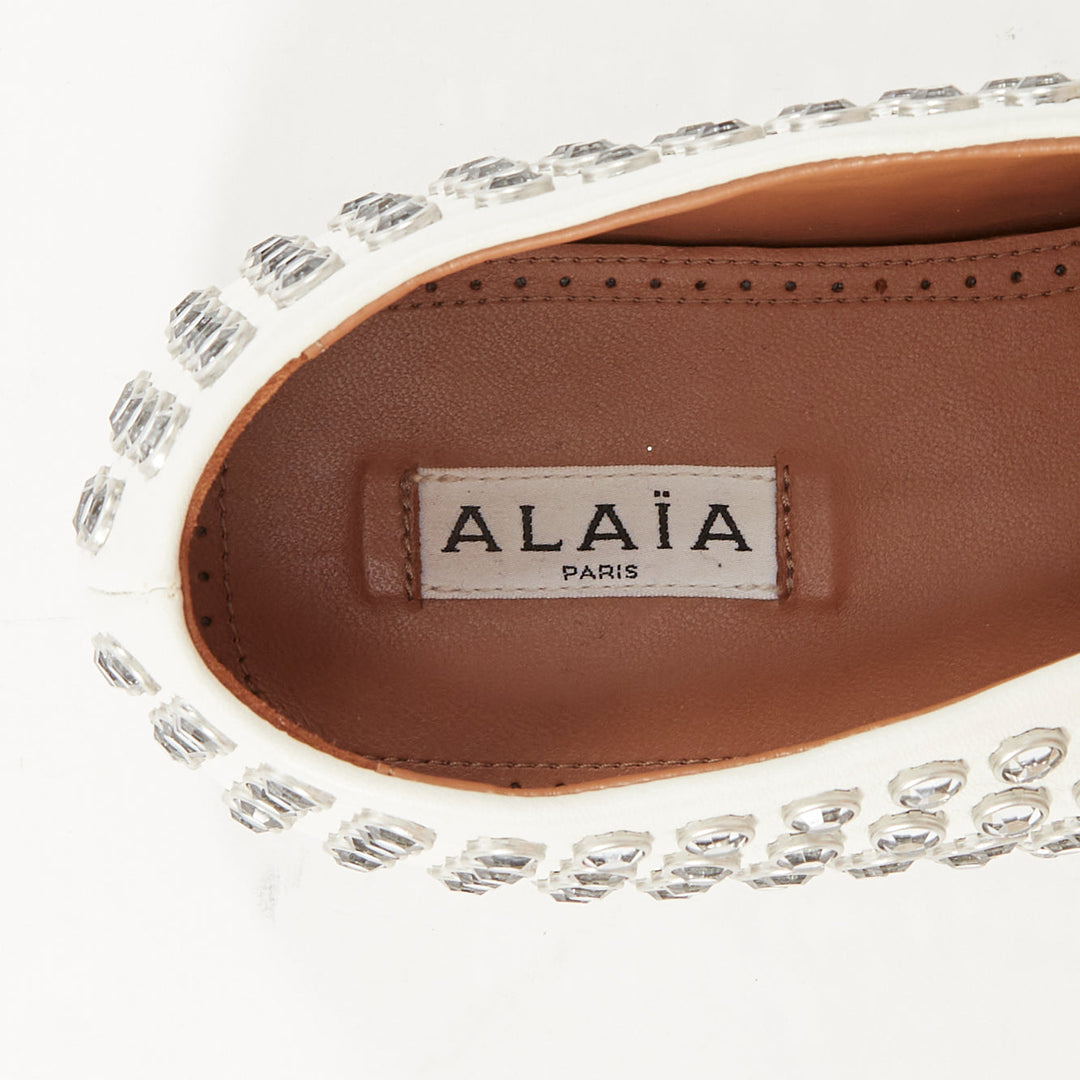 ALAIA 2023 Strass white lambskin crystal embellished mary jane ballet flats EU38
