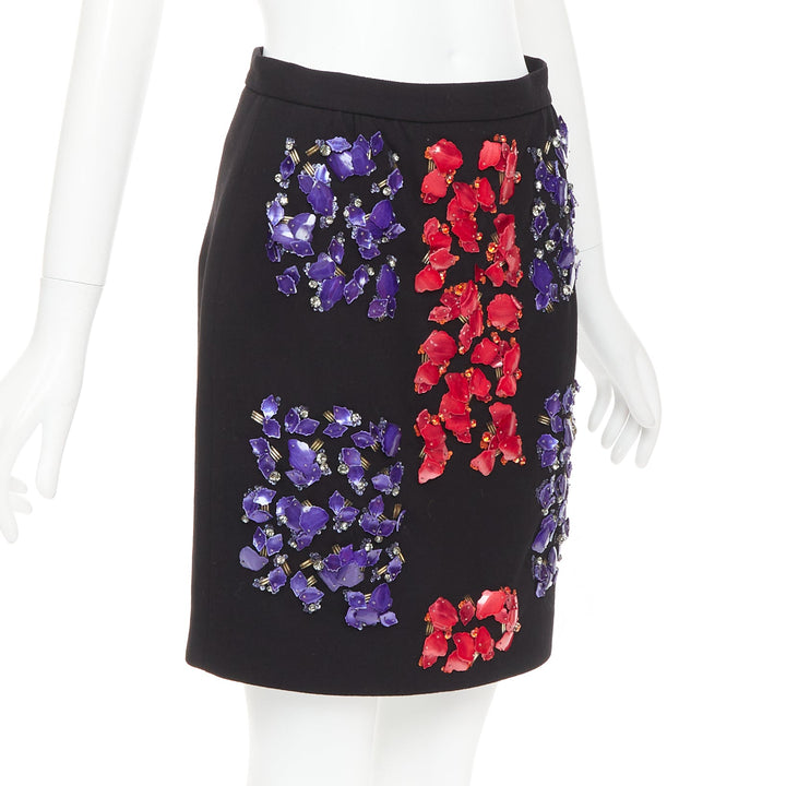 PETER PILOTTO black wool red purple mother of pearl embellished skirt UK10 M
