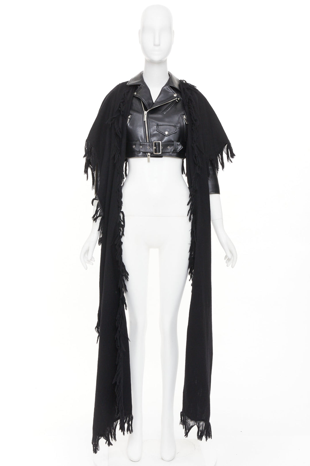 NOIR KEI NINOMIYA 2018 Runway Scarf faux leather crop avant garde biker jacket S