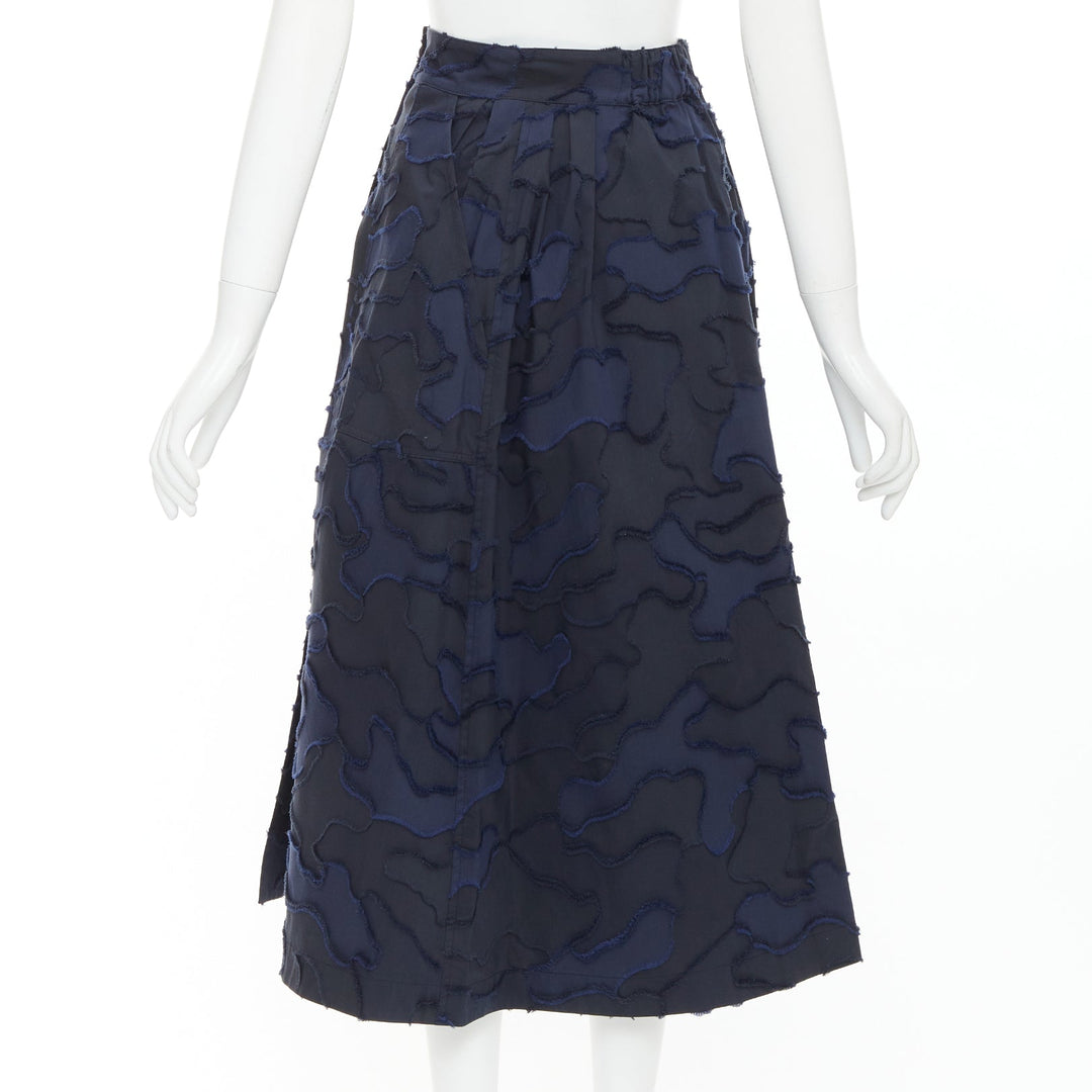 CHRISTIAN DIOR 2020 Runway navy cotton camouflage jacquard midi skirt FR34 XS
