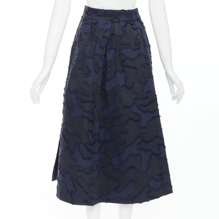 CHRISTIAN DIOR 2020 Runway navy cotton camouflage jacquard midi skirt FR34 XS