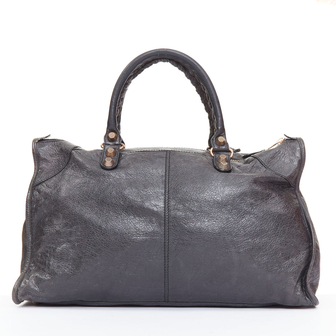 BALENCIAGA Motocross Giant 21 rose gold hardware black lambskin city tote bag