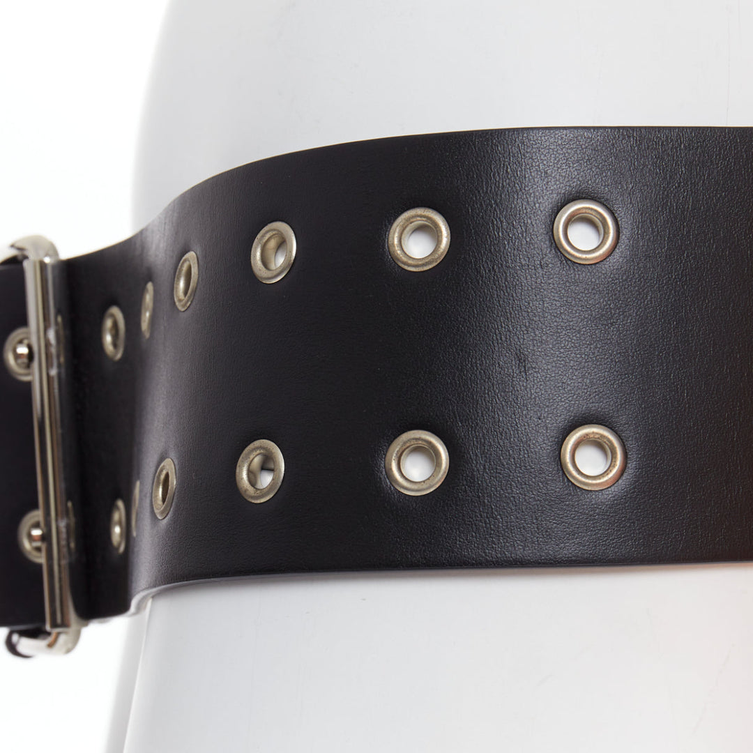 VERSUS VERSACE black leather silver grommet wide leather belt 34"