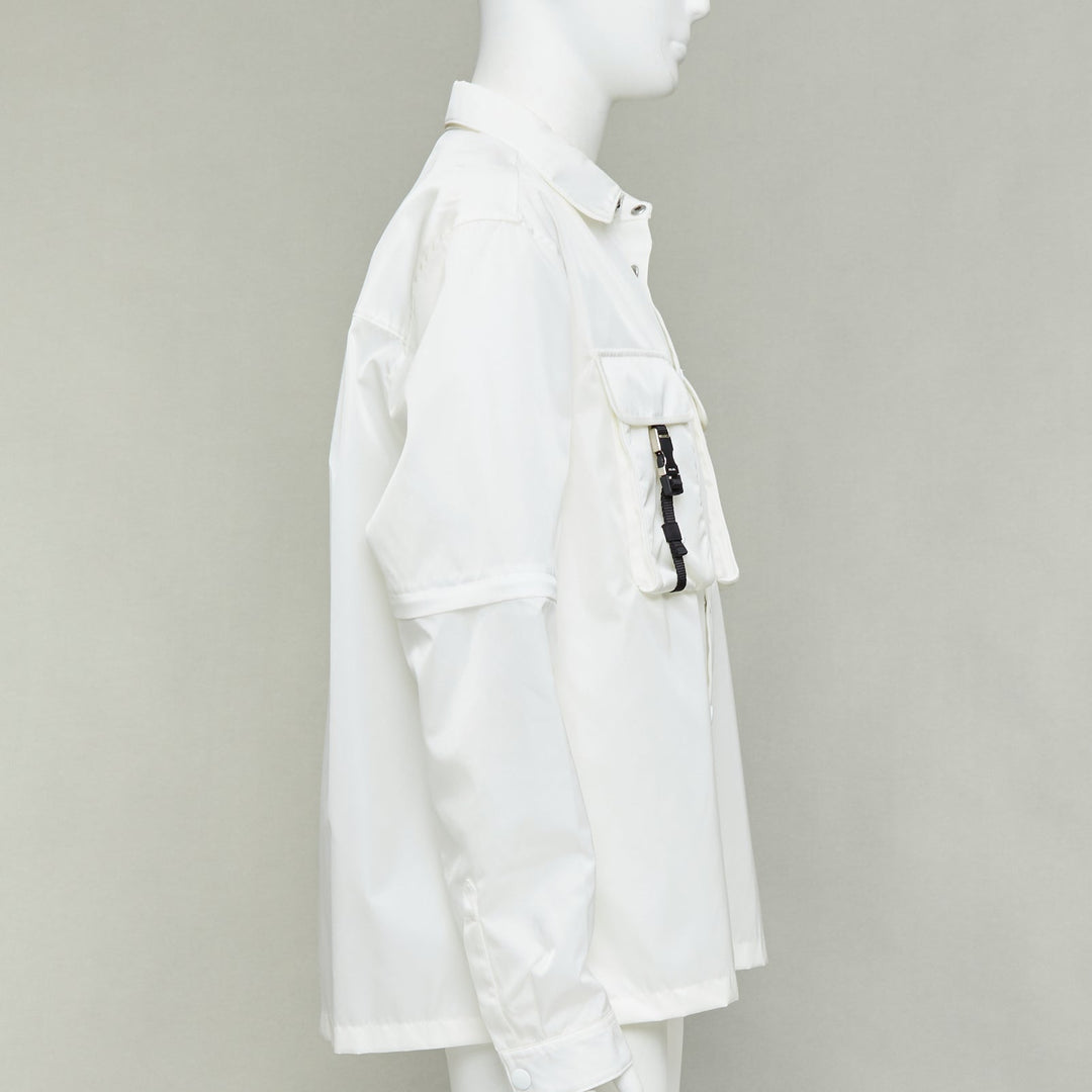 PRADA 2021 Re-Nylon nylon technical buckles pocket transformable shirt jacket XL