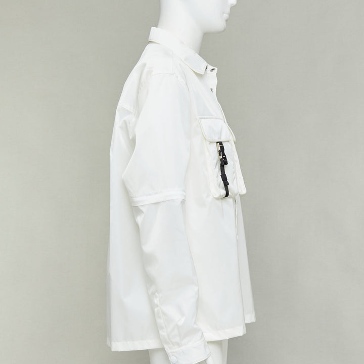 PRADA 2021 Re-Nylon nylon technical buckles pocket transformable shirt jacket XL