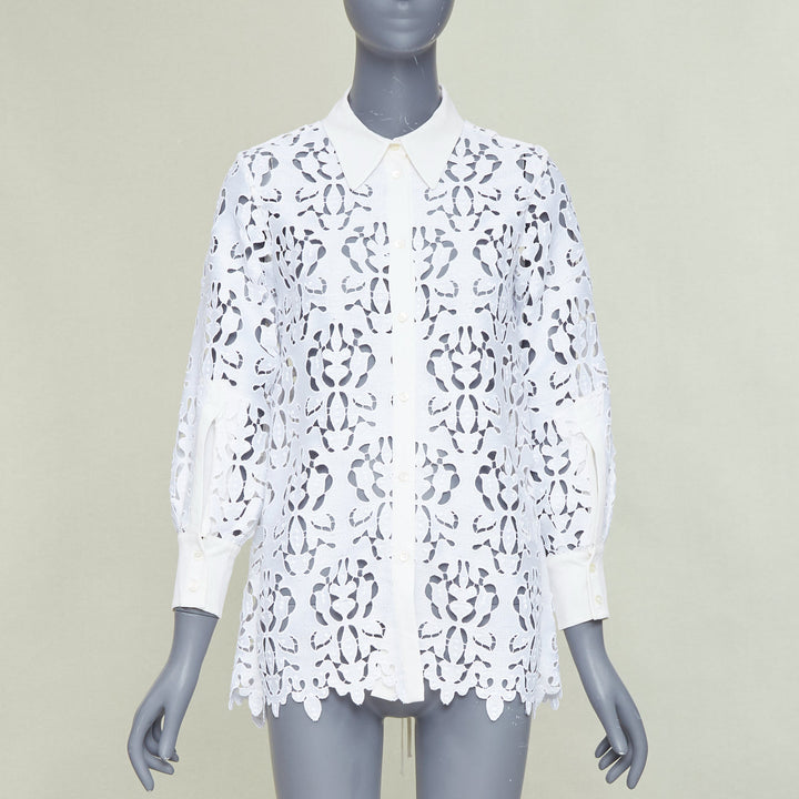 NO. 21 white floral embroidered anglais lace  open back button-up shirt IT38 XS