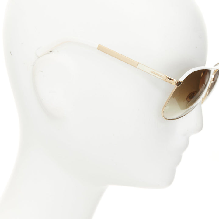 GUCCI 2008 Vintage GG 1827/S white enamel bar gold aviator sunglasses shades