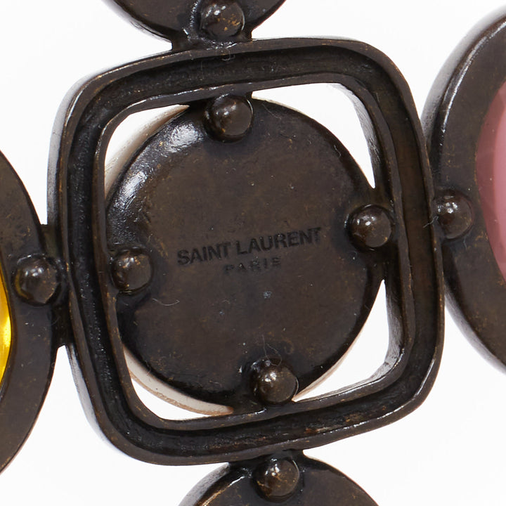 rare SAINT LAURENT Runway Resin Cabochon Cross aged bronze clip earrings Pair