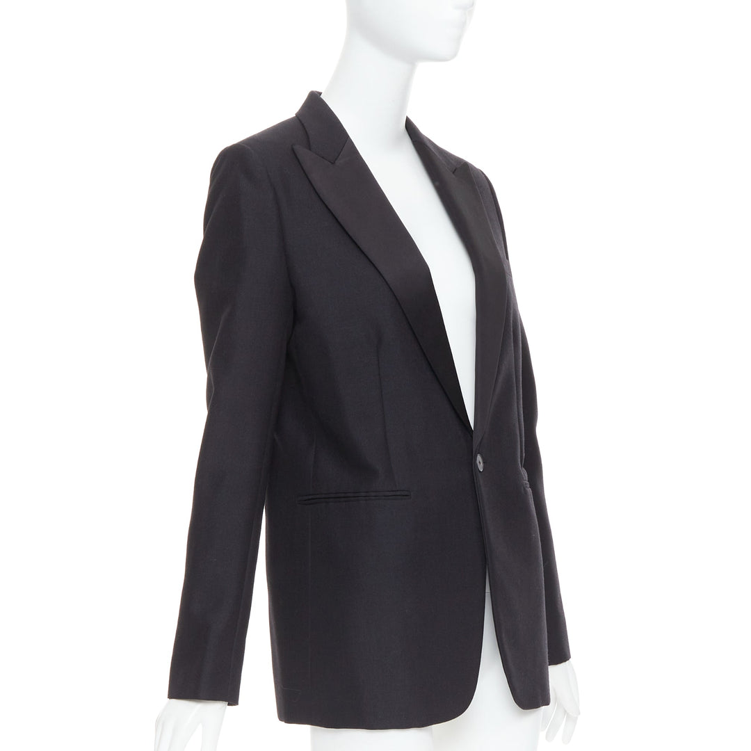 CHRISTIAN DIOR black wool mohair boxy peak collar tux jacket FR40 L