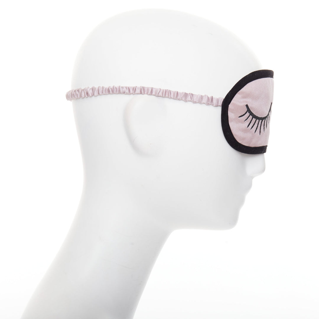 rare CHANEL pink 100% silk CC tear eyelash embroidery sleeping mask pouch set