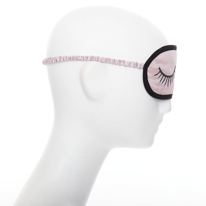 rare CHANEL pink 100% silk CC tear eyelash embroidery sleeping mask pouch set