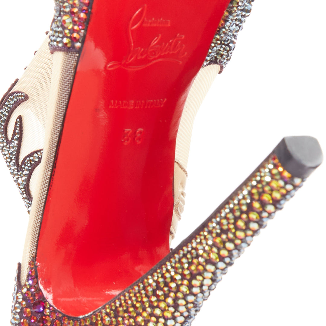 rare CHRISTIAN LOUBOUTIN Marale Boot 140 Suede Vulcano strass crystal mesh EU38