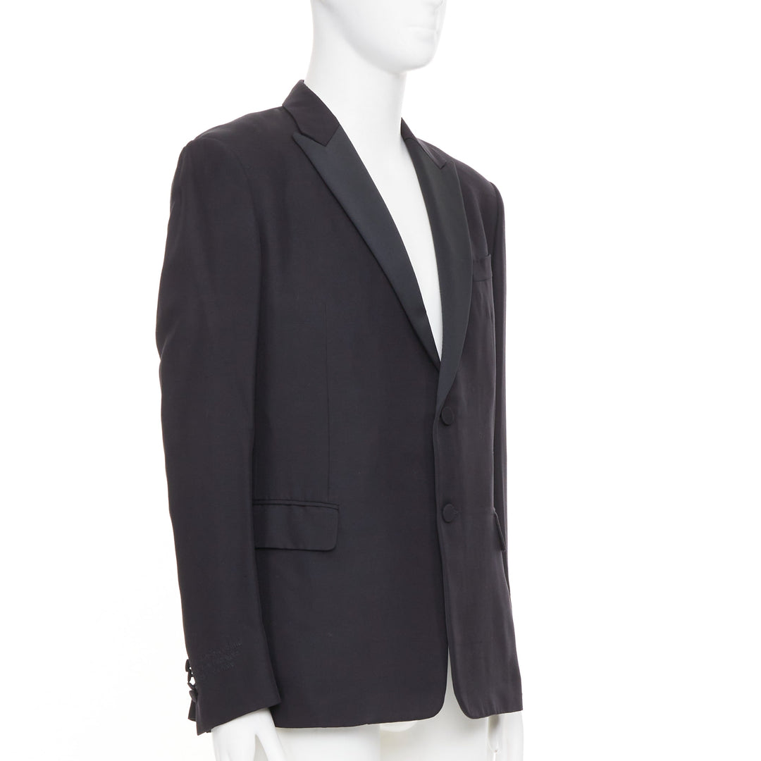 VALENTINO black 100% silk satin trim peak label full canvas tuxedo blazer IT48 M