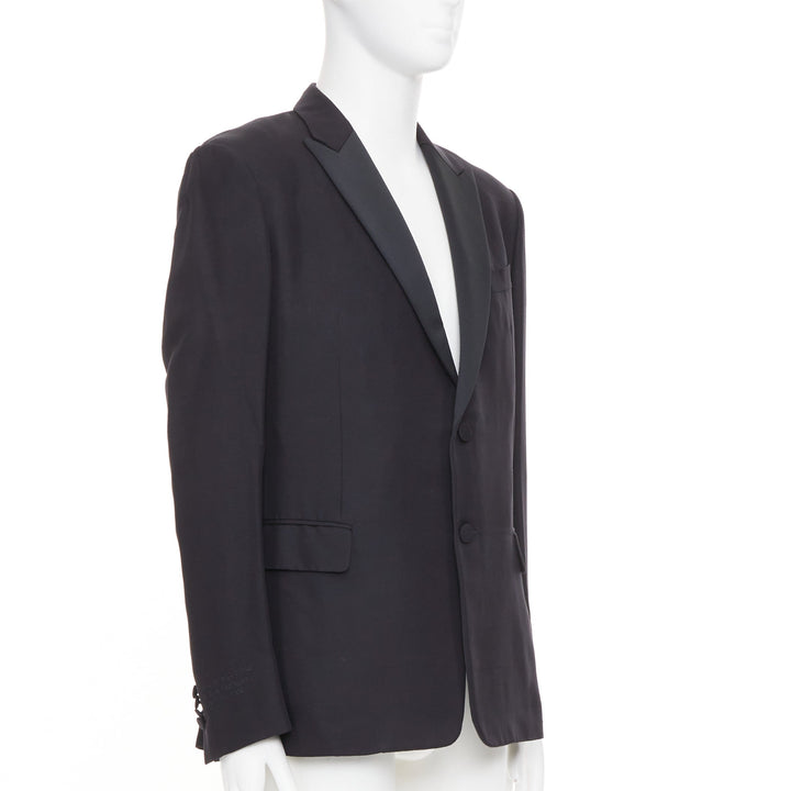 VALENTINO black 100% silk satin trim peak label full canvas tuxedo blazer IT48 M