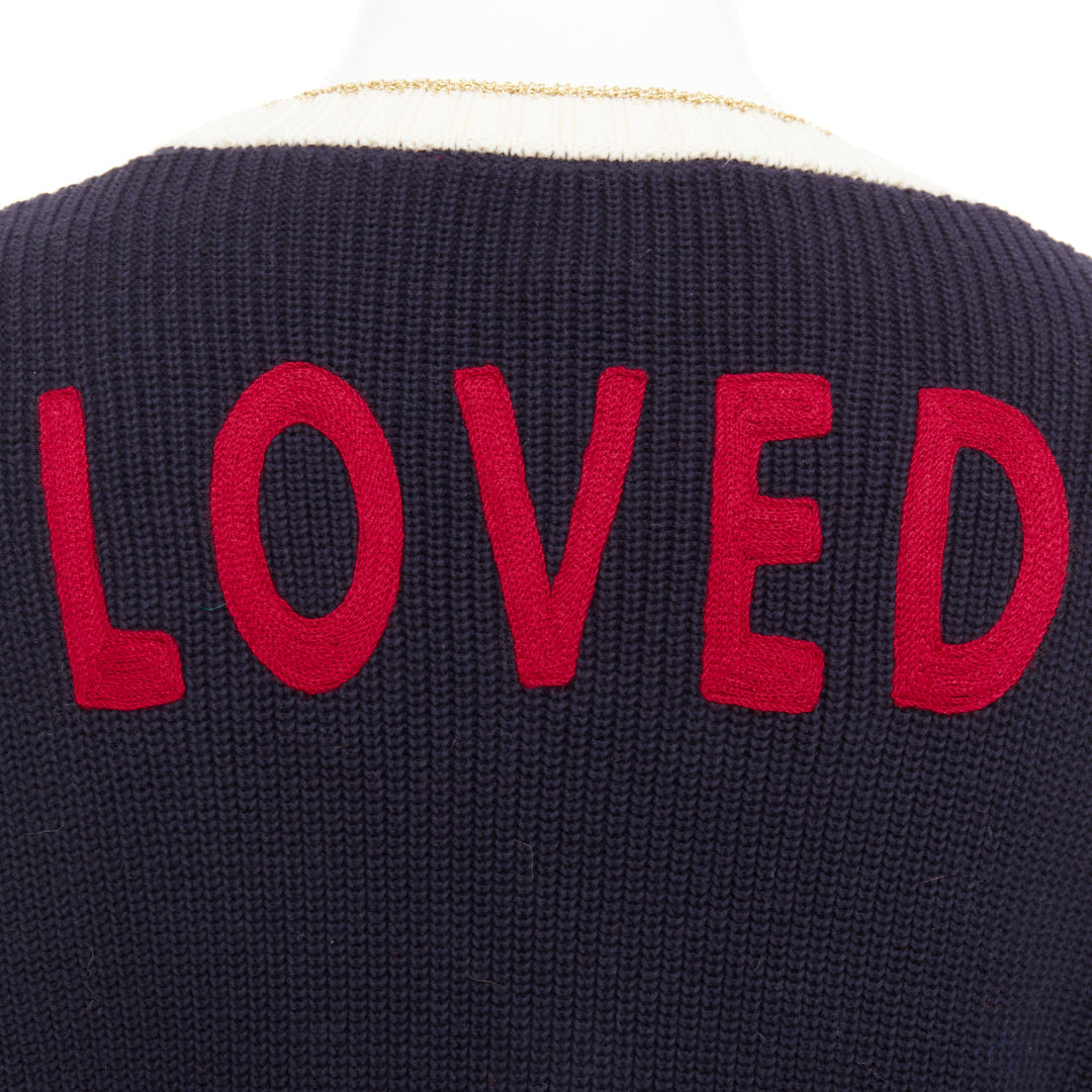 GUCCI Alessandro Michele navy cotton blend web pearl button cardigan XS