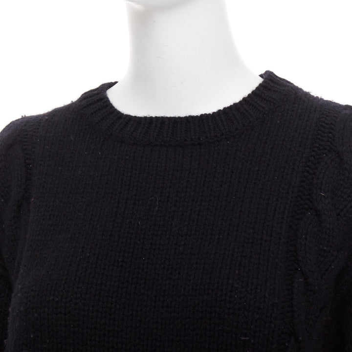 GUCCI 2021 black wool red green trim cable braid crew neck sweater XS