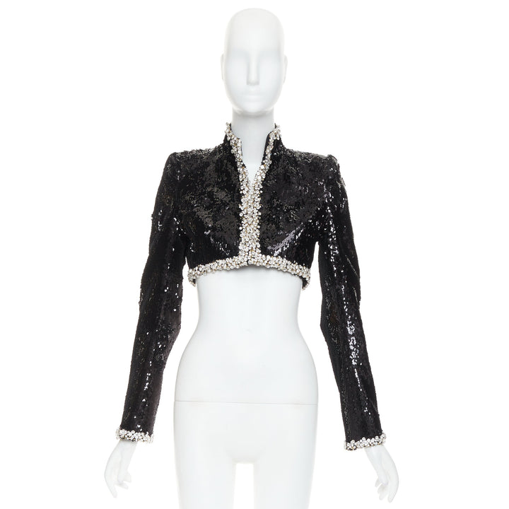ALEXANDRE VAUTHIER COUTURE SS2025 Runway black sequin silver crystal crop jacket
