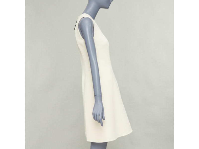 MARNI cream wool curved hip seam pleated crew knee shift dress IT38 XS