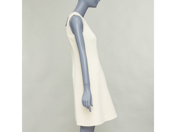 MARNI cream wool curved hip seam pleated crew knee shift dress IT38 XS