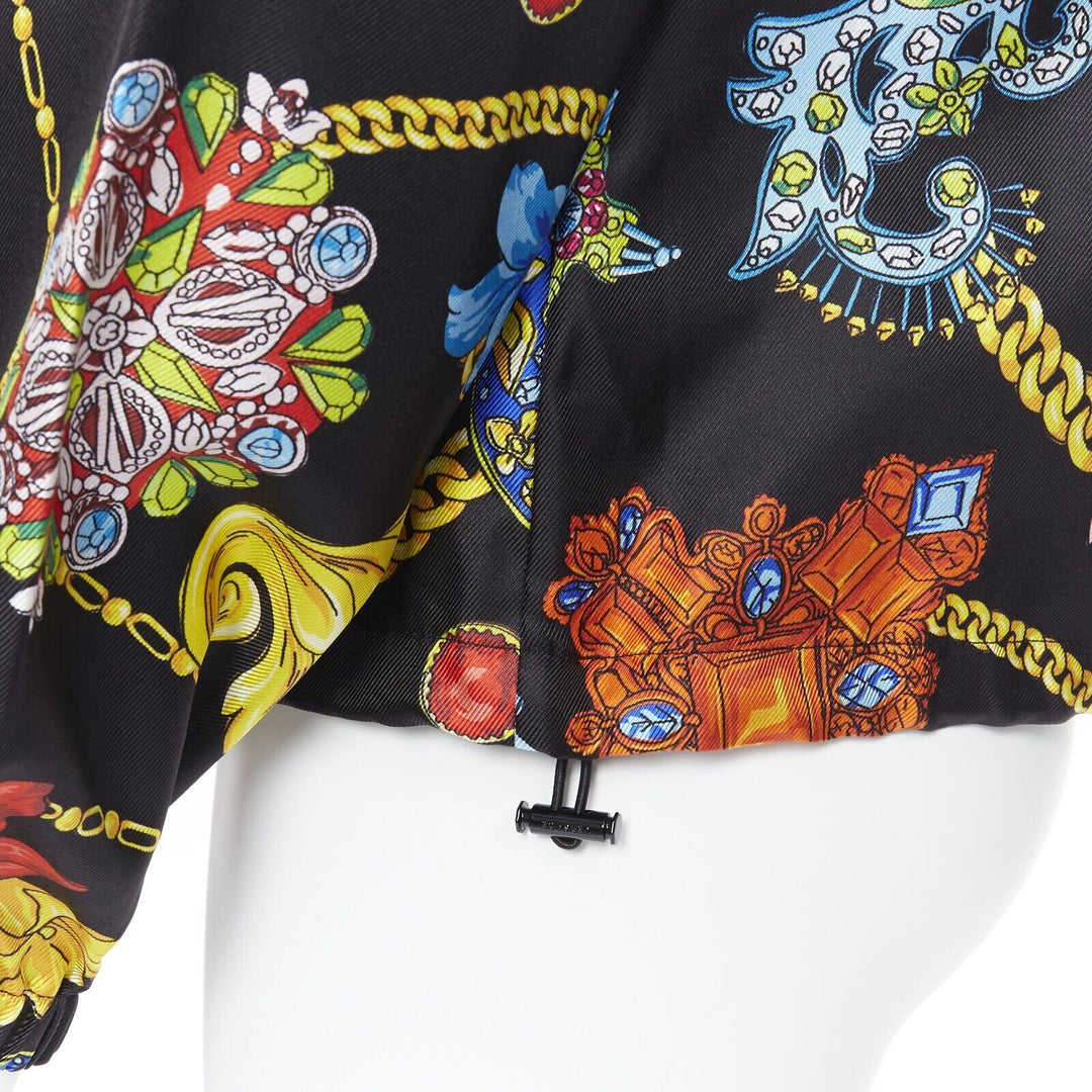 VERSACE 100% silk SS19 Vintage Jewel Floral Gold Chain hoodie jacket IT48 M