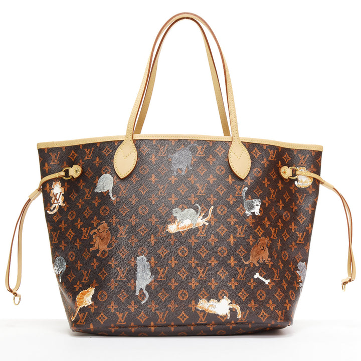 LOUIS VUITTON Catogram Grace Coddington Neverfull MM brown monogram tote bag