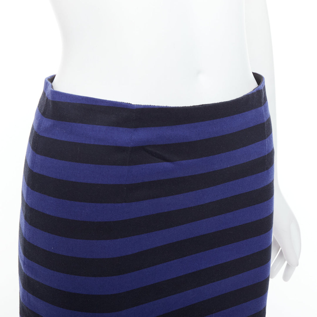 PRADA blue black striped back slit waist darts pencil skirt IT38 S