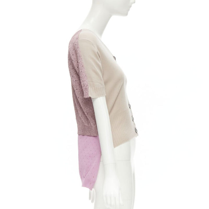 LOUIS VUITTON Vintage beige cashmere blend pink lurex layered cardigan L