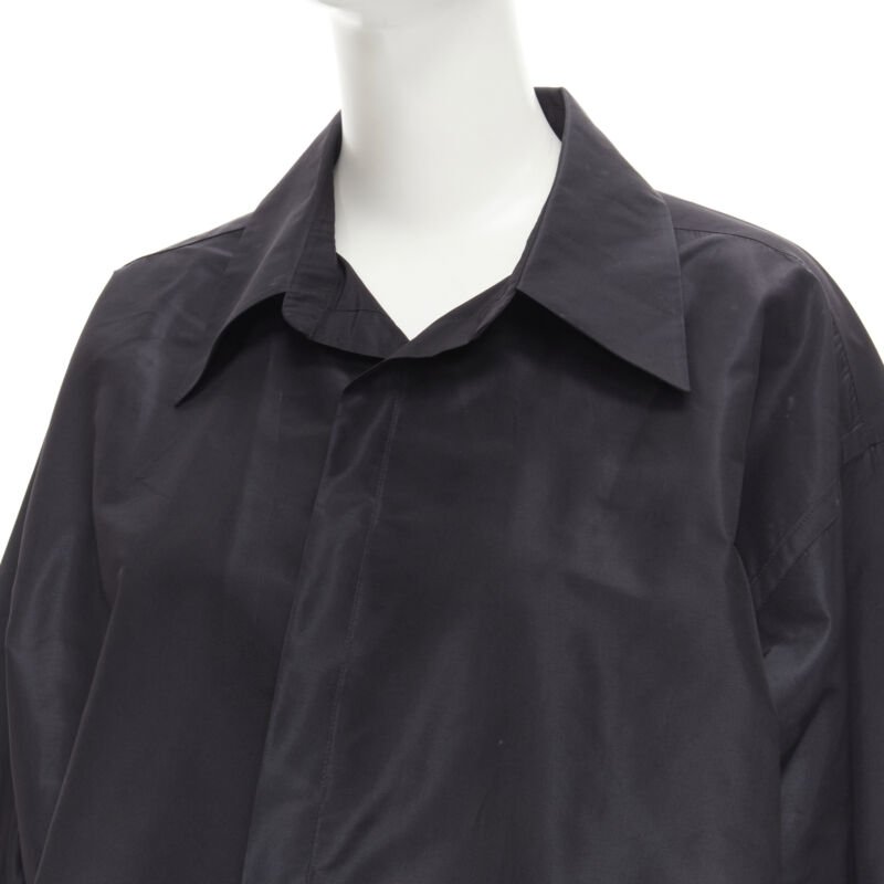 JOHN GALLIANO Vintage black acetate silk blend stiff buttonless shirt M