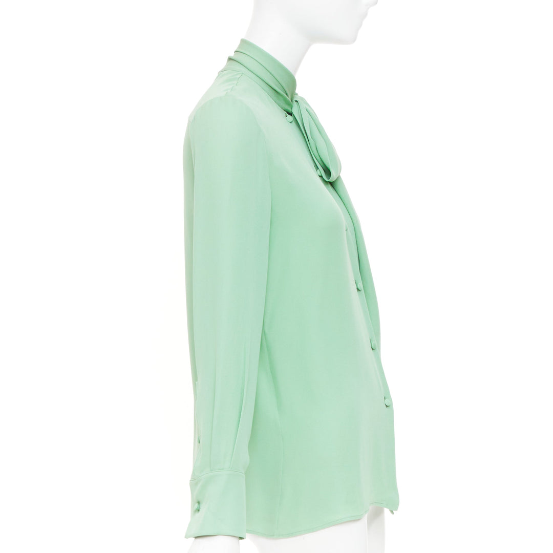 VALENTINO 2019 pastel mint green long sleeve silk crepe pussy bow blouse IT38 XS
