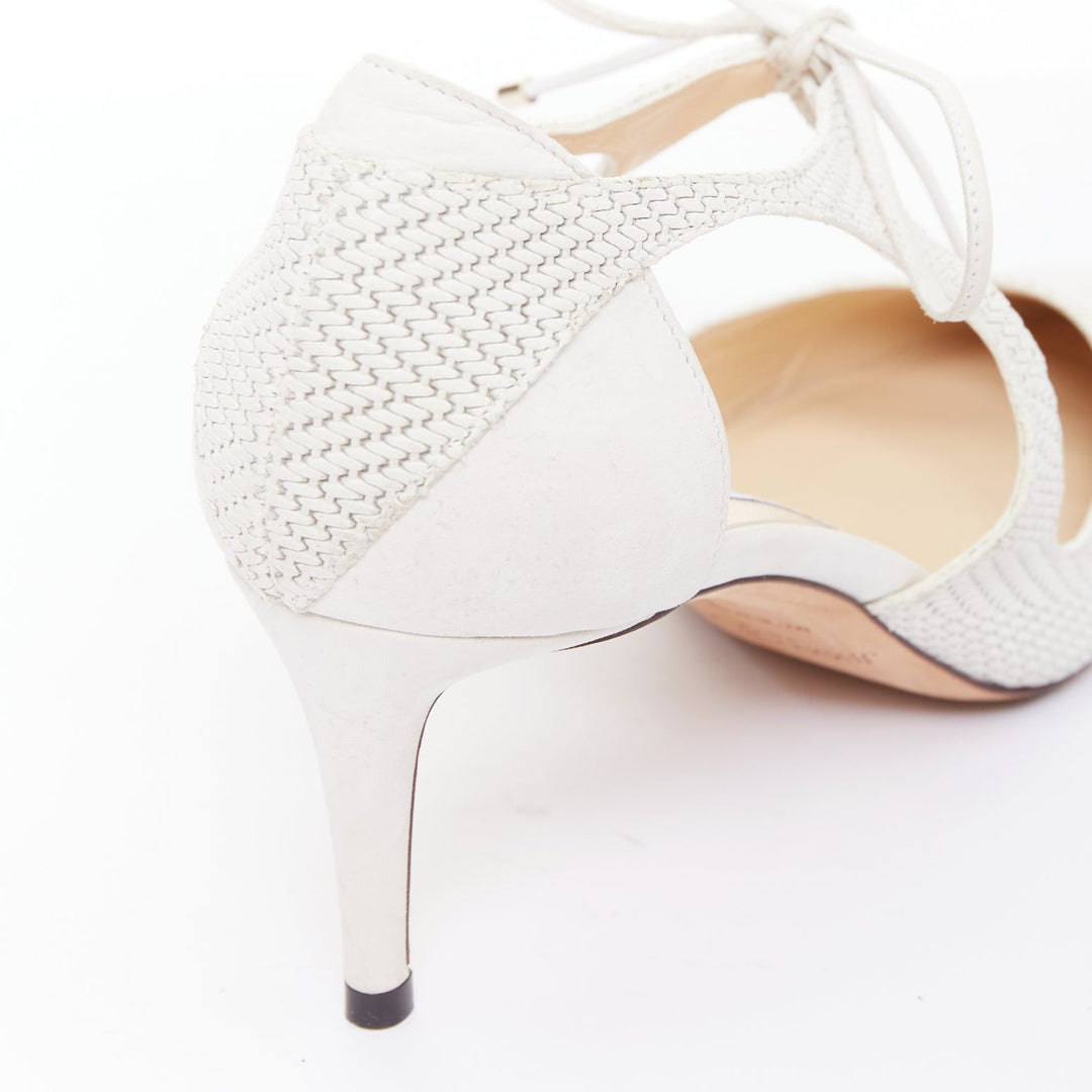 JIMMY CHOO Vanessa white textured suede leather tie bridal pump EU38.5