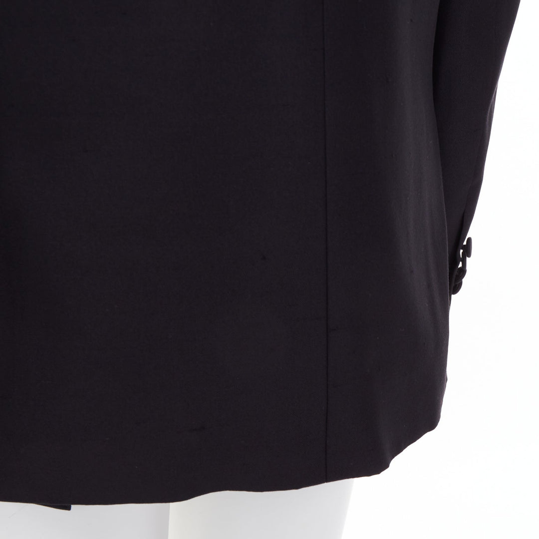VALENTINO black 100% silk satin trim peak label full canvas tuxedo blazer IT48 M