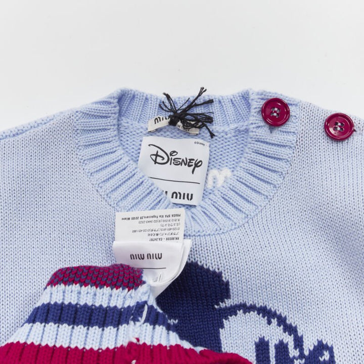 MIU MIU DISNEY Mickey Mouse powder blue red cropped sweater IT38 XS
