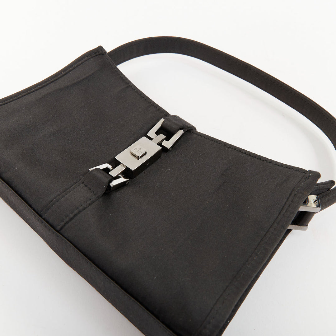 GUCCI Vintage Mini Jackie black satin silver piston lock evening shoulder bag