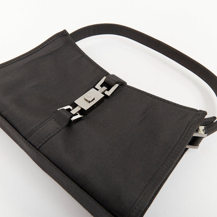 GUCCI Vintage Mini Jackie black satin silver piston lock evening shoulder bag