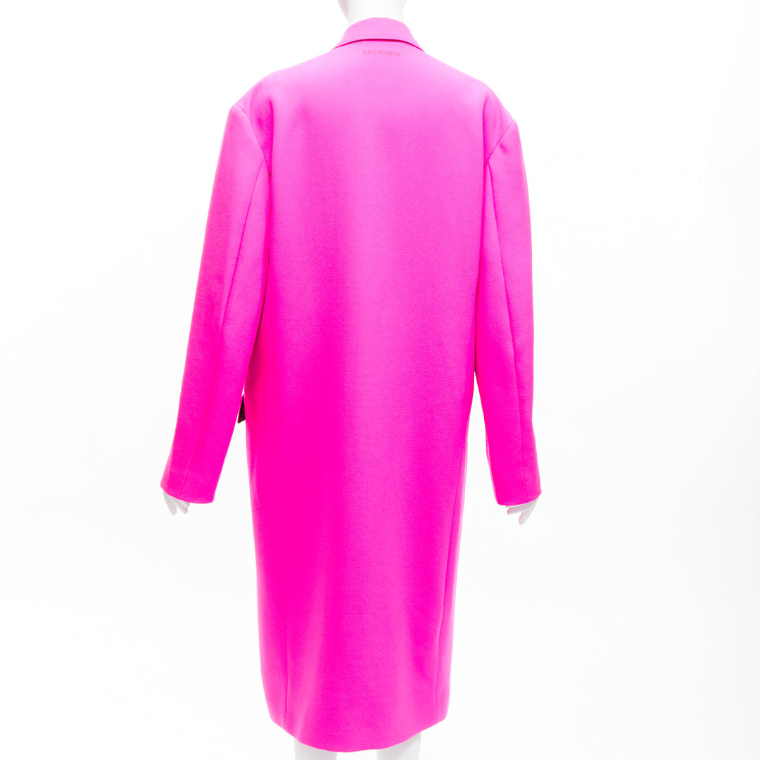BALENCIAGA hot pink cavalry wool oversized long coat FR34 XS Hailey Beiber