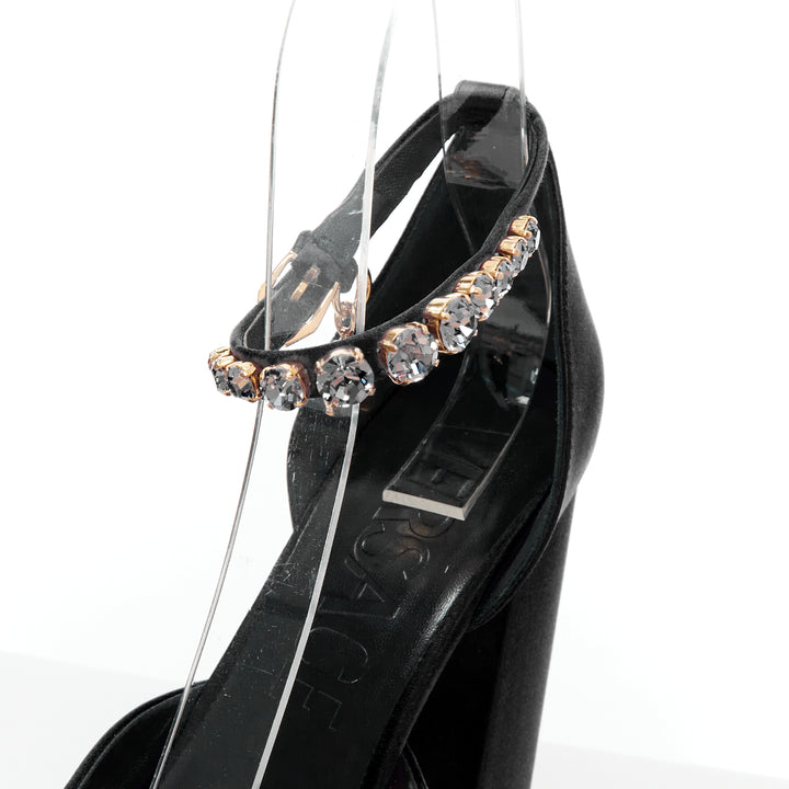 VERSACE Runway Aevitas 155 black satin gold crystal Medusa platform EU39.5