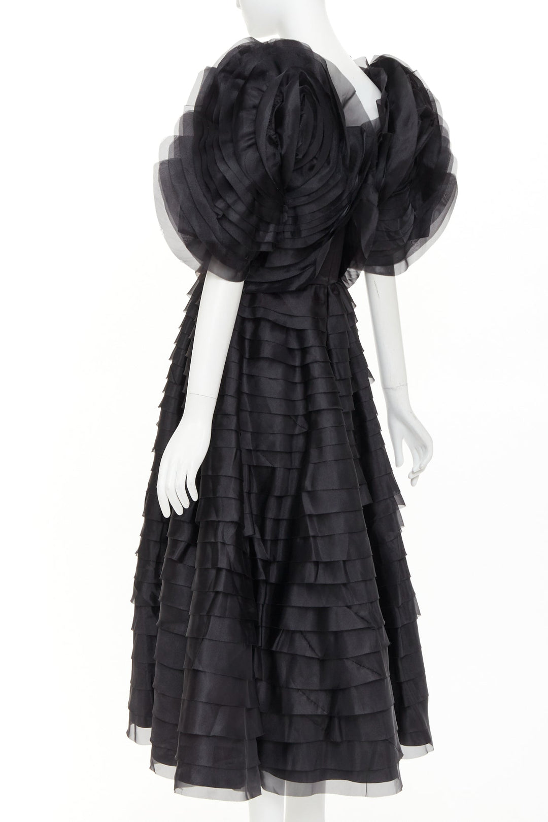AJE Amour Ruffle Dress dramatic round sleeves rosette tiered midi gown UK8 S