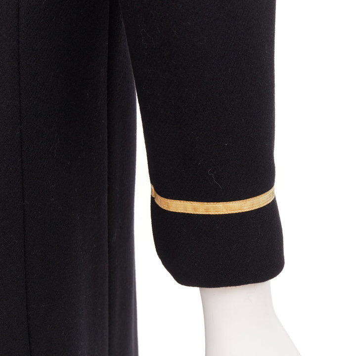 SAINT LAURENT 2016 black wool gold crest button military officer coat FR36