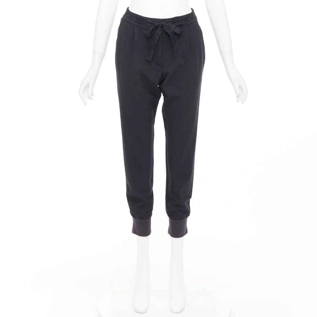 BRUNELLO CUCINELLI dark grey virgin wool blend relaxed jogger pants IT38 XS