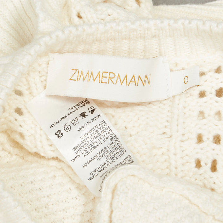 ZIMMERMANN cream cotton creme botanica flounce ruffled cotton sweater US0 XS