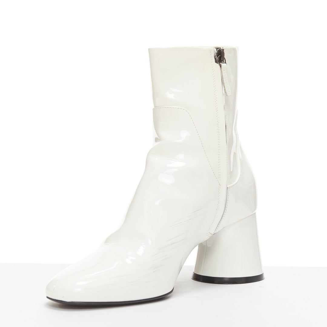KHAITE Wythe 65 white patent leather chunky heel gogo boots EU37