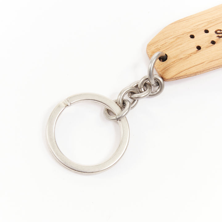 SAINT LAURENT 2022 light brown oak wood laser logo skate skateboard keychain