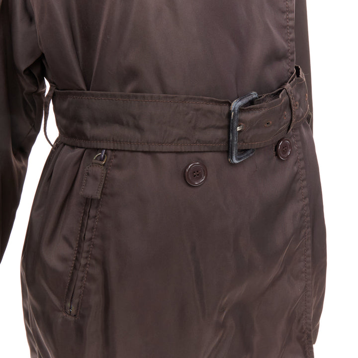 PRADA brown low sheen nylon double breasted short trench coat