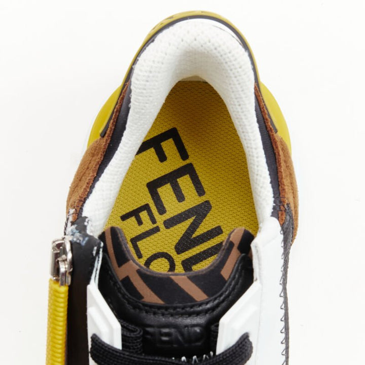 FENDI Flow white yellow brown logo zip low top  sneaker EU36