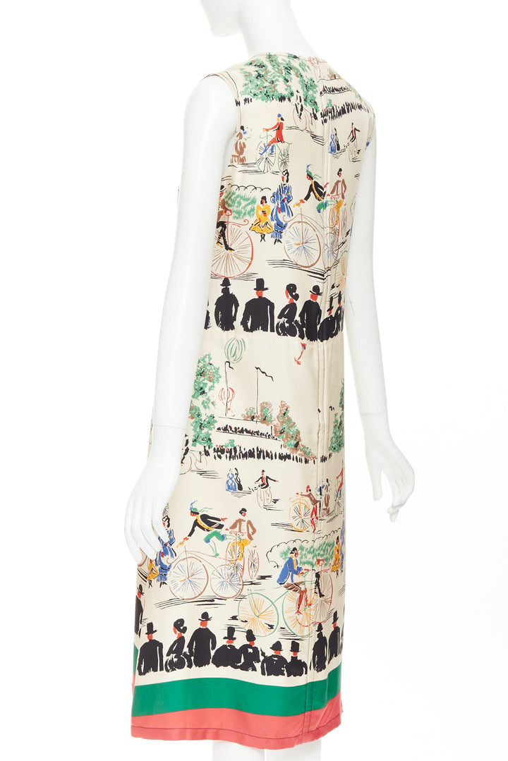 rare CELINE Phoebe Philo cream multicolor mulberry silk cyclist dress FR38 M