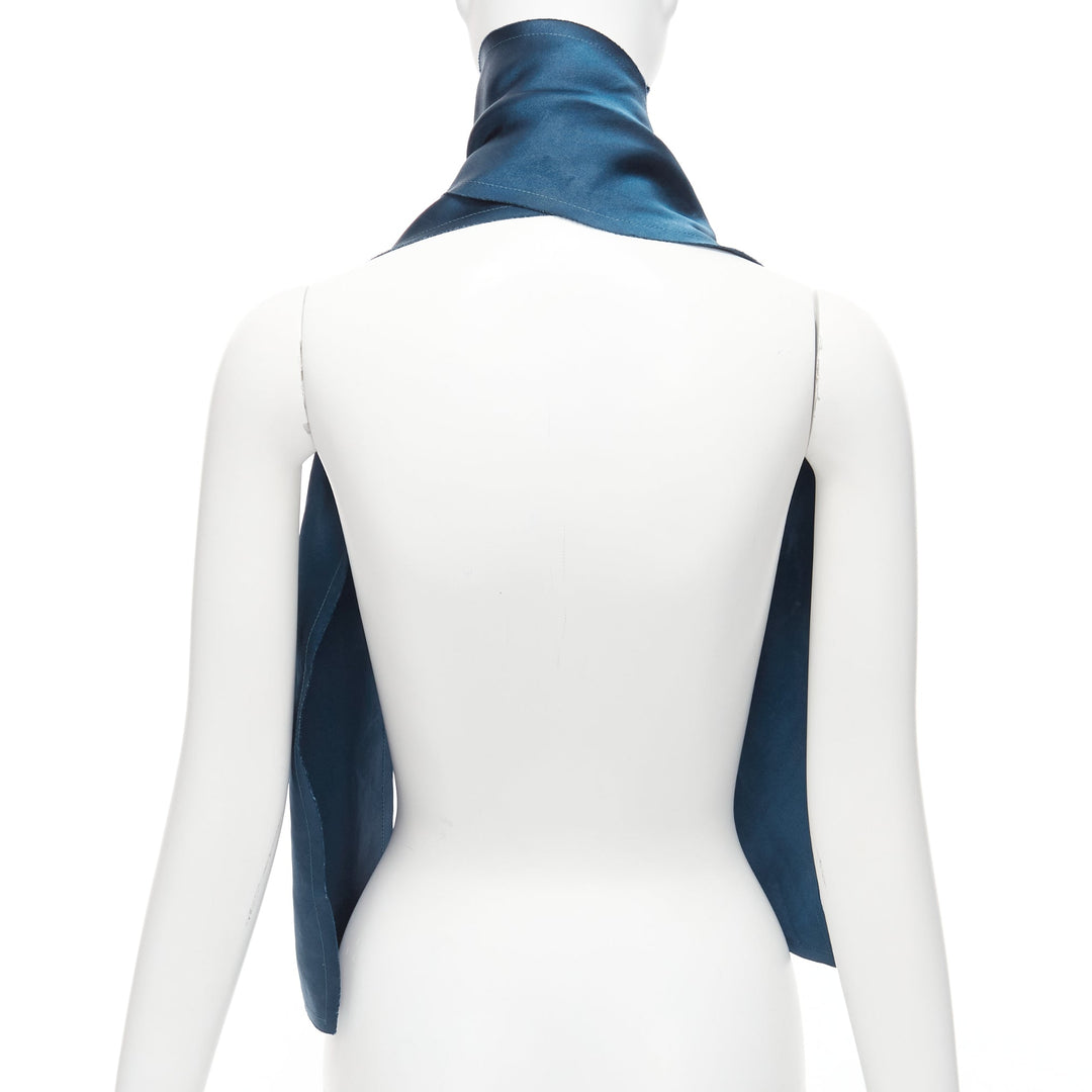 LANVIN teal blue 100% silk made in france frayed edge rectangular scarf