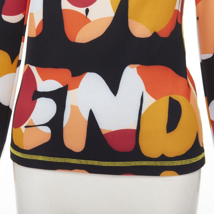FENDI black orange camoflage logo print half zip long sleeve top IT38 S